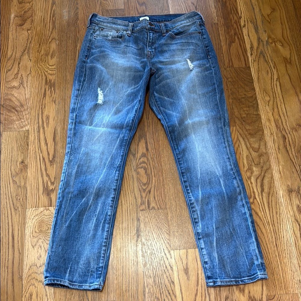 J Crew Distressed Straight Leg Blue Denim Jeans